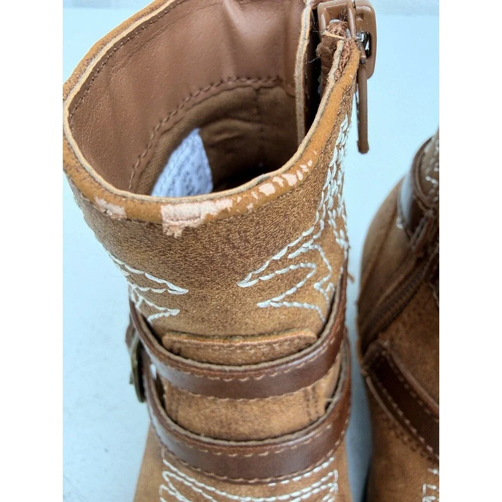 Faded Glory Toddler Girls Size 7 Brown Western Cowgirl Boots Buckle Side Zip